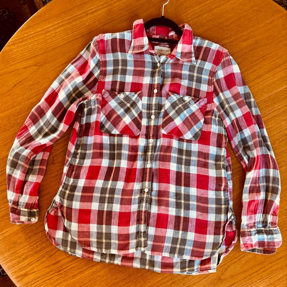Ralph Lauren Red/Olive/Yellow/White Plaid Button Down Flannel Shirt